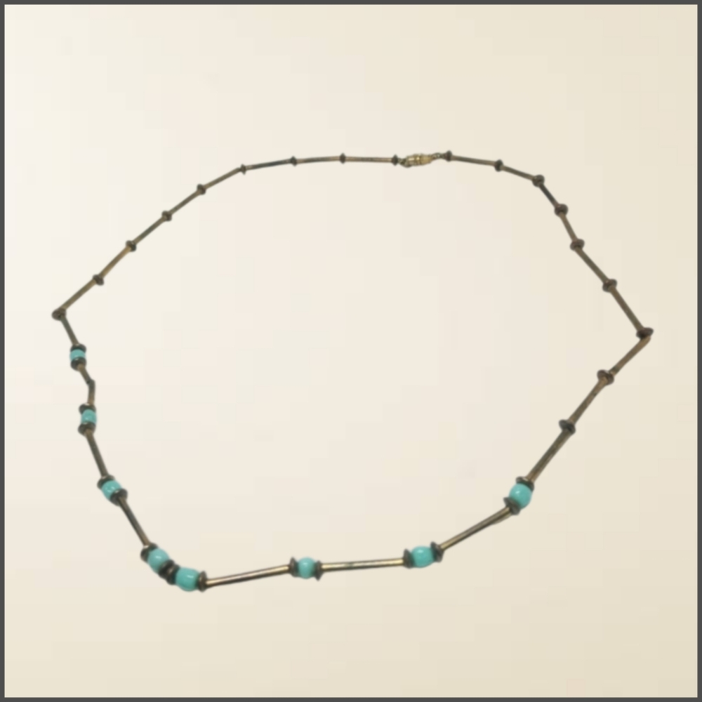 🌲10/$20.  Gold Tone Tube Bead  with Turquoise Colored Seed Beads